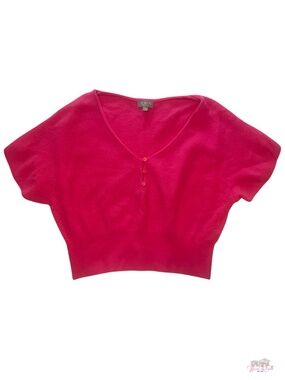 J.Crew Cashmere Blend Short Sleeve V-Neck Henley Sweater Hot Pink XXL
